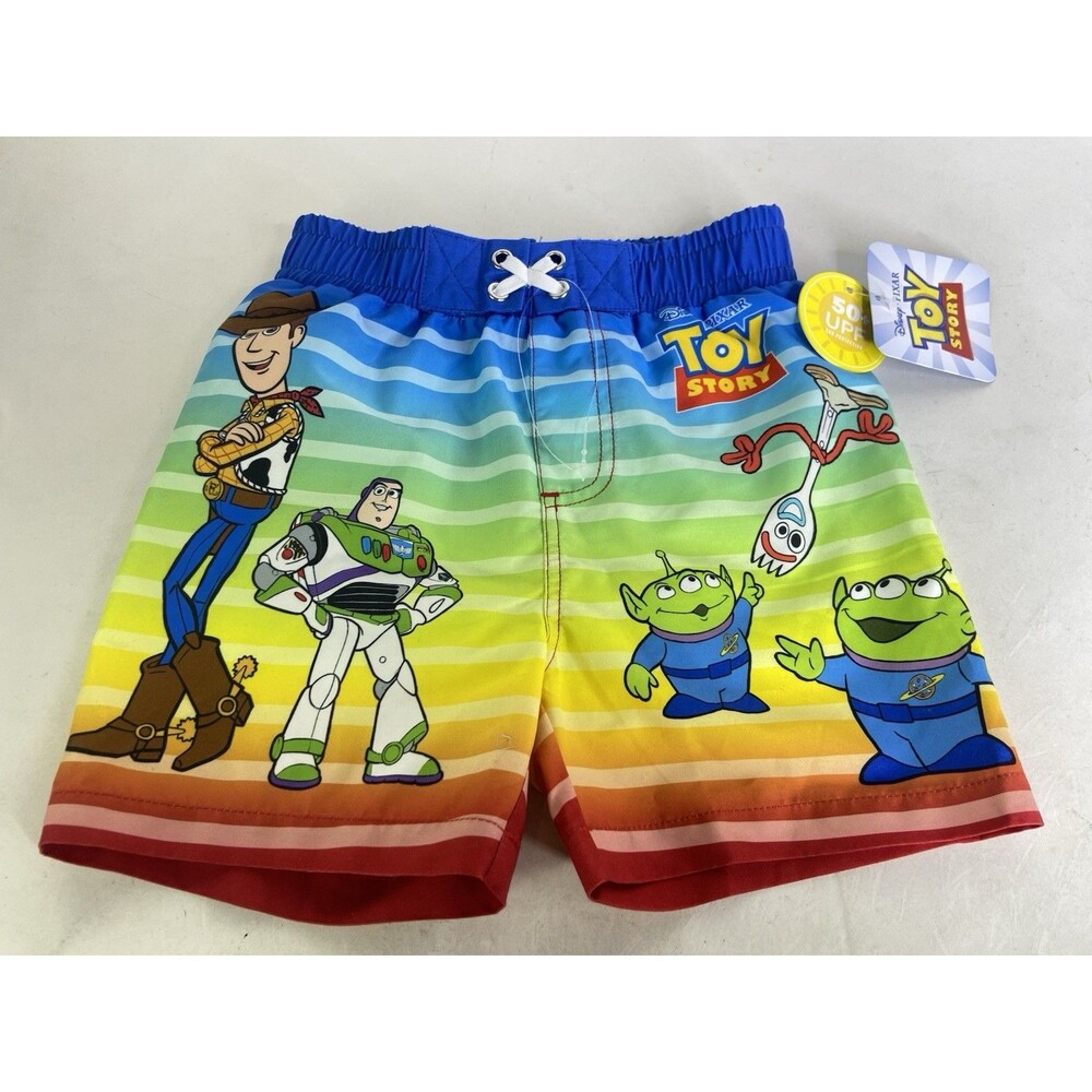 Disney Toy Story Striped Swim Trunks Shorts Lined Swimwear Bottoms Boys Size 3T